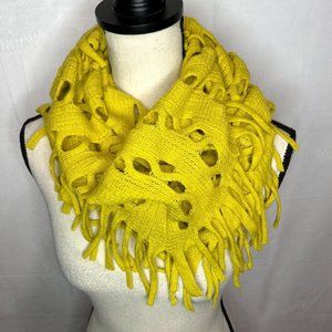 Yellow Swiss Cheese Crochet Infinity Scarf with Fringe